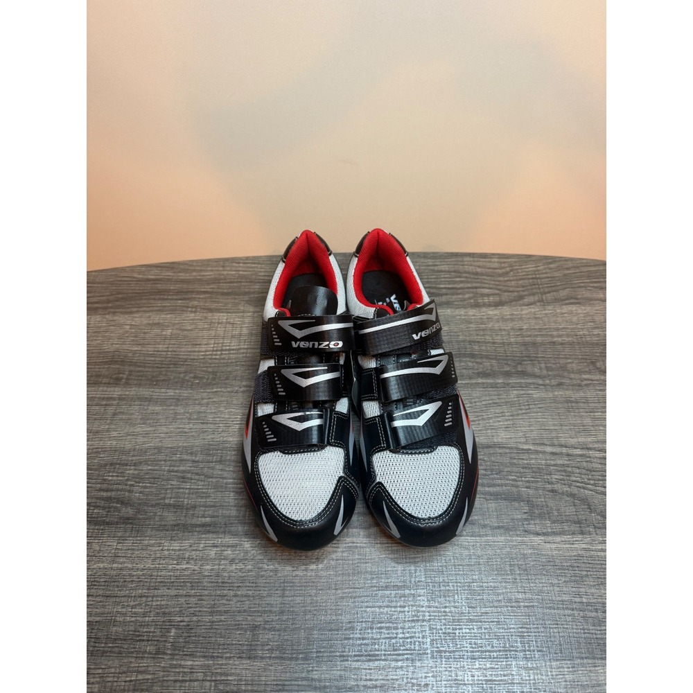 Venzo Road Cycling Shoes Black White Red Reflective Triple Strap Womens